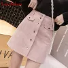 Dresses Corduroy Mini Skirt Women Summer Autumn A Line Korean Kawaii Skirt Ladies Button Up Vintage Pink High Waist Skirt Short Skort
