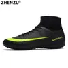 ZHENZU Uomo Nero Turf Scarpe da calcio Bambini Tacchetti Scarpe da allenamento per calcio Scarpe da ginnastica alte alla caviglia Taglia 3545 240306