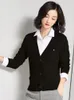 Cardigan à col en V pour femme, pull basique en laine tricoté, hauts coréens, boutons Y2K, 240229