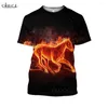 Homens Camisetas HX Flame Horse Homens Camisetas Série Animal Impressão 3D Roupas Unissex Tops Casual Manga Curta Harajuku