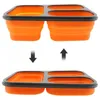 Vaisselle 1350ML Style épaississant Trois Treillis Rectangle Silicone Boîte à Lunch Pliante évolutive Boîte à Bento Cuillère Fourchette Vaisselle à Double Usage