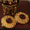 Dangle Earrings Europe America Red Glazed Round Gold Gold Ear Clip Women Fine Vintage Jewelry Trendy