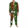 メンズスリープウェアファームガーデンパジャマの男性ヒマワリ印刷カワイイホームナイトウェア秋2枚ヴィンテージ特大印刷パジャマセット