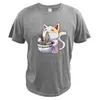 Camiseta feminina Ramen Cat Kawaii com gola redonda e manga curta estampada