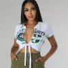 2024 Designer Zomer T-shirts XS Vrouwen Korte Mouw Tees Crop Top Y2K Casual Afdrukken Bandage Shirt Tops Bulk Items Groothandel kleding