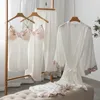 Spring Summer 5PCS PAJAMAS SET Sexy Lace Trim Bath Robe Nightgown Female Satin Cami Pijamas Suit Loose Home Clothes Lounge wear 240226