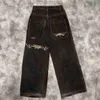 JNCO femmes Hip Hop dessin animé kangourou graphique brodé rétro bleu Baggy jean nouveau gothique taille haute pantalon large