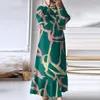 Vestido muçulmano feminino outono vintage manga comprida estampa floral vestido deslizante boho férias