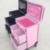 Resväskor kvinnor mode rosa vagn kosmetiska rullande bagage män lyxiga svarta naglar makeup verktygslåda skönhet tatuering suitcase3087