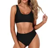 Kvinnors badkläder Kvinnor Två bit Scoop Neck Bikini Crop Top High Cut Baddräkt Sportig midja Badande Biquinis Beach Kvinna