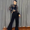 Etapa desgaste 2024 trajes de baile latino para mujeres de manga larga tops de malla pantalones acampanados traje chacha rumba tango femenino dqs15492