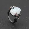 Wedding Rings YWOSPX Vintage Black Gold Color Ring White Fire Opal Flower For Woman Gifts Engagement Statement Size 5-11 Y3257v