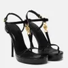 Verão Luxo Medusai 95 Sandálias De Couro De Patente Sapatos Mulheres Gold-Tom Hardware Fivela Ankle Strap Salto Alto Senhora Festa Casamento Sandalias Com Caixa