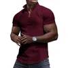 Polos pour hommes Mode Waffle Plaid Stand Collier Polo Hommes Summer Casual Pure Couleur Tops à manches courtes Vêtements pour hommes Trendy Zip-up T-shirts