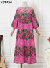 Plus Size 5XL VONDA Summer Printed Maxi Dres Bohemian Beach Long Sundress Casual Loose Elegant Lantern Sleeve Party Robe 240308