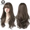 7JHH WIGS Brown Ash Long Deep Wave Hair Lolita Wigs With Bangs Synthetic Wig For Women Fashion Thick Curls Wigs Girl 240228