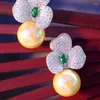 Kolczyki stadninowe Mother of Pearl Flower Style romantyczne dla kobiet drobna biżuteria 925sterlinga srebra z sześcienną cyrkonem