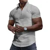 Polos pour hommes Mode Waffle Plaid Stand Collier Polo Hommes Summer Casual Pure Couleur Tops à manches courtes Vêtements pour hommes Trendy Zip-up T-shirts