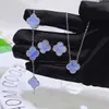 VanCF Necklace Luxury Diamond Agate 18k Gold New Four Leaf Grass Five Flower Purple Jade Marrow Necklace Light Luxury