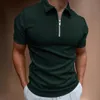 2024 New Men's Sweater Summer Casual Comfortable Flip Collar Zipper Shirt New Solid Color Top Short Sleeve