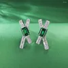 Orecchini a lobo Retro Argento sterling 925 6 8mm Smeraldo Lab Diamante a forma di X per le donne Gioielleria raffinata per matrimoni con pietre preziose