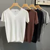 Men's T Shirts Tops 2024 Korean Style Fashion Texture Solid Color Casual Streetwear Male V-neck Long Sleevedt Q56