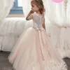 Flower Girl Dress Pink Fluffy Tulle Beaded White Lace Wedding Elegant Childs First Eucharistic Birthday Party Gift 240309