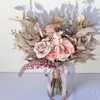 Bröllopsblommor Himstory Vintage Artifical Dusty Pink Buquets Romantiska pioner Brudhandgjorda siden Rose Brides Hand Holding Flor211o