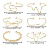 Pulseira minimalista arco carta pulseira para mulheres homens amigos punk eletrocardiograma geométrico ajustável aberto largo manguito jóias