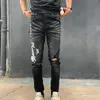 Jeans pour hommes Trou patch impression Distressed Top qualité Jeans Moto motard jean Rock Skinny Slim Ripped Knee zipper Pantalon en denim