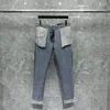 Men's Jeans Fashion Trousers Pocket Red White Blue Casual Straight Pants Korea Style Brand Harajuku Winter Pantalon