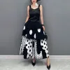 Röcke Elastische Taille ALine Gemalt Mode Neue Koreanische Stil Frau Langen Schwarzen Rock Punkte Gedruckt Mädchen Casual Lose Fit Röcke JJSK037