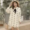 Kleider 2022 Frühling Mutterschaft Kleid Lange Laterne Hülse Bogen Kragen Polka Dot Schwangere Frau Chiffon Kleid Schwangerschaft Kleidung Großhandel