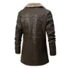 Chegou homens jaqueta de couro de inverno lapela velo motor motociclista jaqueta de couro masculino negócios casual longo casacos de couro falso 240227