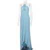 Women's Dress Mesh Hanging Neck Flower Backless Long Trailing Evening Neck Dresses Sweet and Spicy Style