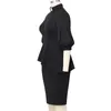 Party Dresses Women Clergy Full Collar Puff 3/4 Sleeve Bodycon Length Pencil Midi Dress