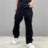 Mens Jeans luxury Designer Denim Embroidery Black Fashion Streetwear Low Rise Baggy Straight Hip Hop Trousers