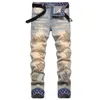 Erkek kot 2024 yırtık delik yok edilmiş punk hip hop erkekler yıkanmış vintage fırçalanmış yığılmış denim pantolon