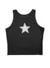 Vrouwen Y2K E-Girl Grunge Crop Tops Zomer Fit Vest Ster Borduren Ronde Hals Mouwloos Casual Tank Tops voor vrouwtjes 240229