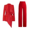 Haute Couture Kombinezony z Bow Designer Red Carpet 2PCS Zestaw Set Wedding Tuxedos Blazer Party Kurtka