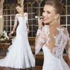 2018 Vintage romantyczne długie rękawy Suknie ślubne syreny aplikacja koronkowa Sheer Szyjka Bride sukienka Vestidos de novia szat de Mariage245e