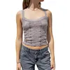 Vrouwen T-shirts Vrouwen Kant Spaghetti Band Tank Top Y2K See Through Crop Hemdje Sexy Sheer Cami Uitgaan streetwear