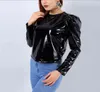 Frauen Latex Lackleder ONeck Tops Langarmshirt Pullover PVC Jacken Plus Size Schwarz Rot PU Leder Kurzmäntel Custom 28963585