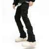 Escuro streetwear preto baggy grunge empilhados jeans y2k calças homens retalhos hip hop calças jeans retas pantalones hombre 240305