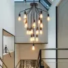 Escada loft villa lustre de teto ferro americano led lâmpada do teto sala estar retro luzes pingente decorações para casa lustre