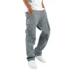 Men Cargo Pants Solid Color Loose Multi-pocket Summer Drawstring Pockets Pants