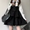 Klänning ärmlös rem söt mini klänning preppy stil mjuk tjej kawaii svart lolita klänning kvinnor ruffle lager japansk mode