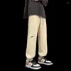 メンズパンツスウェットパンファッションソリッドカラーレタースチールシールカジュアルエラスティックウエストジョガーズボン韓国ヒップホップ男性トロ