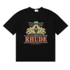 American Fashion Brand Rhude Long Tailed Parrot Print Hip Hop Mens and Womens Leisure Round Neck Short Sleeve T-shirt