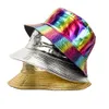 Skórzany kapelusz pu fisherman żeńska jesień i zima Anglia Retro Rainbow Hat laser koreańska skórzana czapka